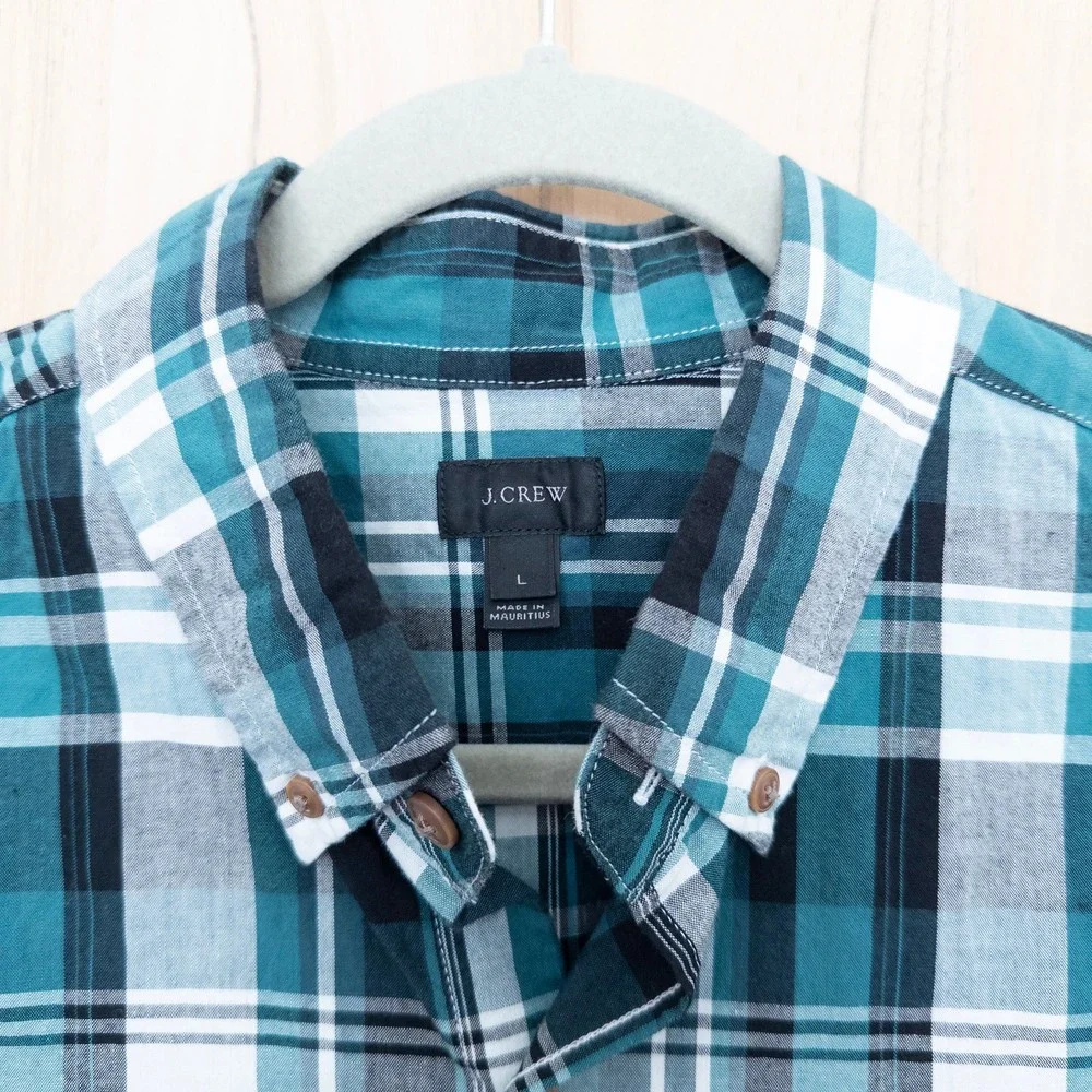 J.Crew Mens Button Down Shirt Size L Teal Plaid Preppy Classic‎ Office Casual
